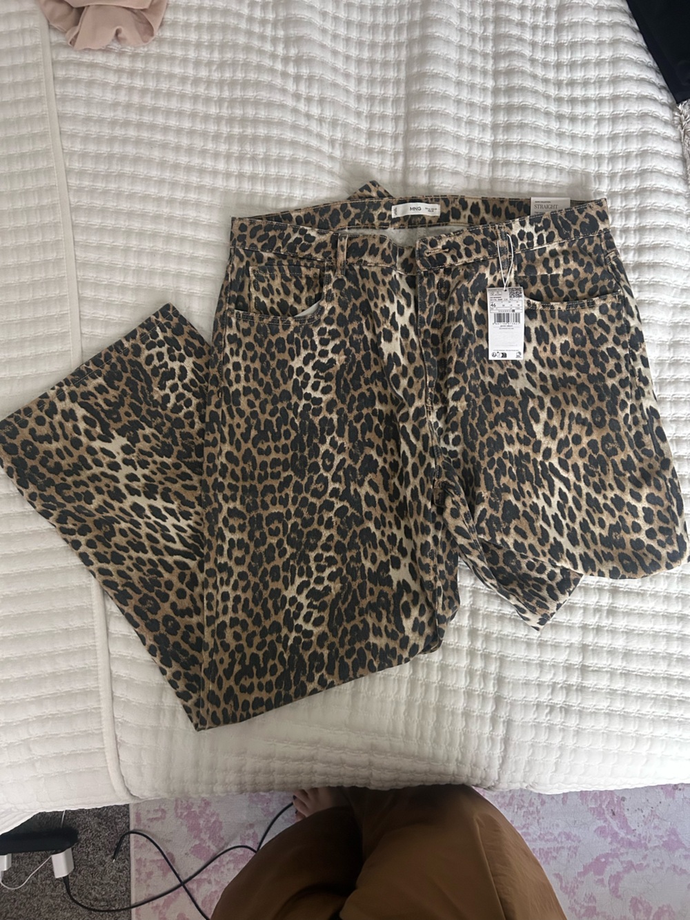 Mango Leopard Print Straight Leg Jeans - Brown Black